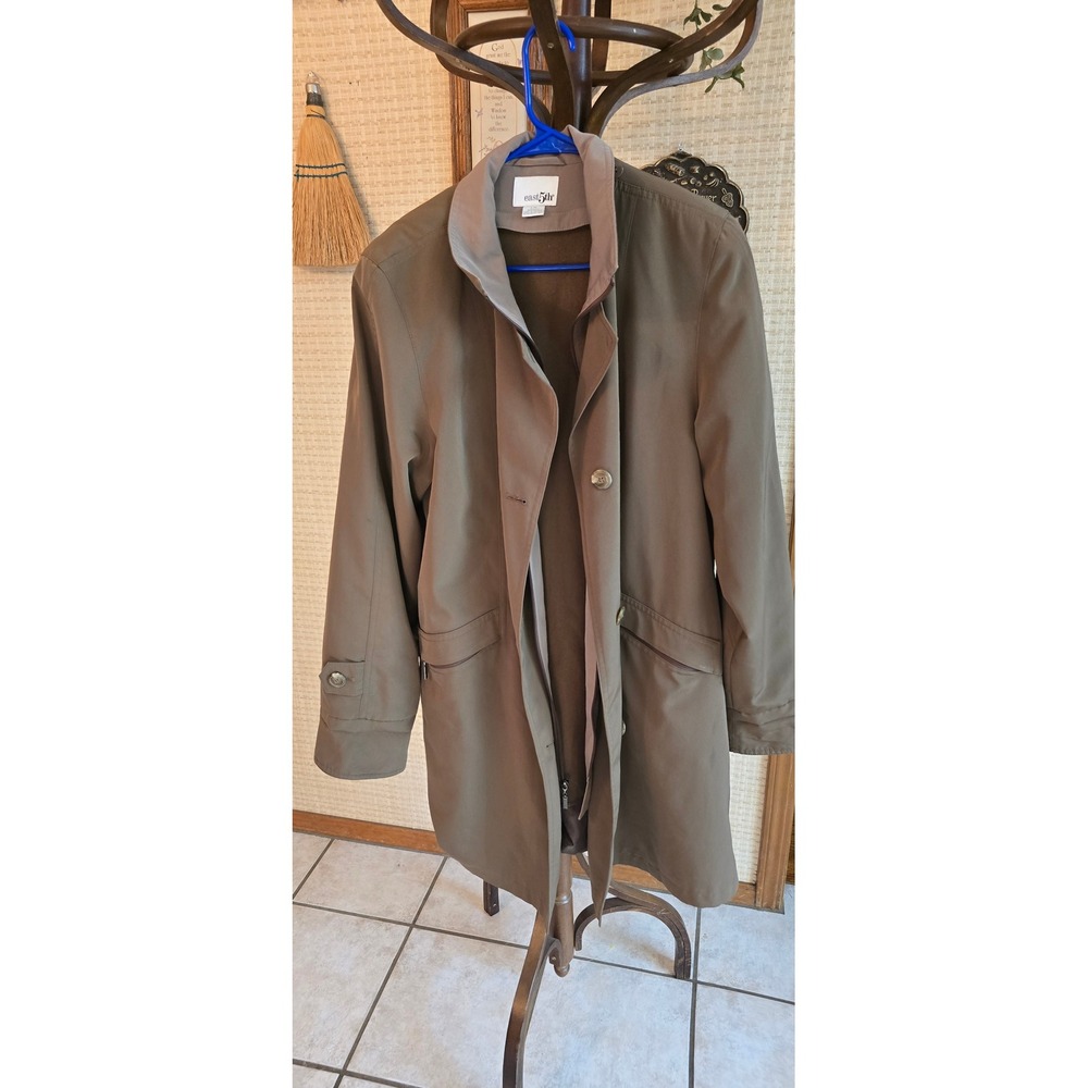 East 5th Womens Olive Green Car Coat Long Sleeve Zip Button Front Jacket Medium